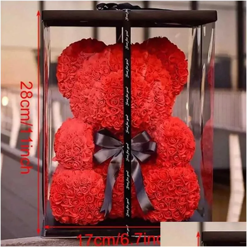 decorative flowers wreaths 25cm teddy bear rose artificial for women valentines wedding birthday gift packaging box home decor