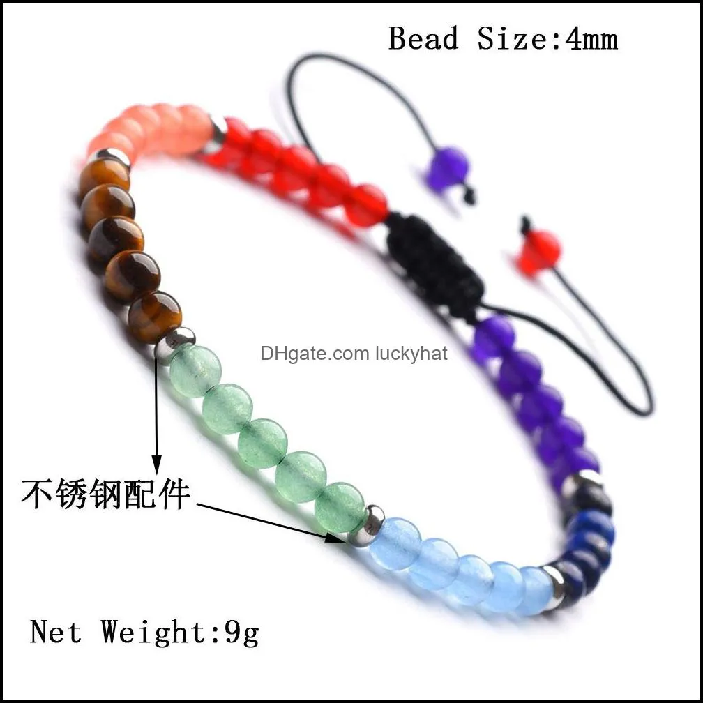 10pc/set 7 chakra stone beaded friendship bracelet handmade faceted natural glass stone beads rope bracelet