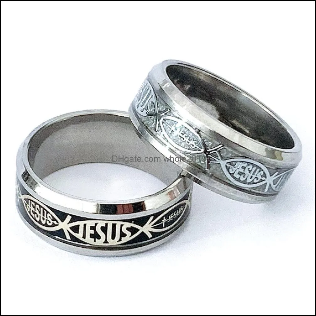 wholesale 36pcs jesus stainless steel rings mix religious chirstain god churc pray amen men women gifts charm jewelry