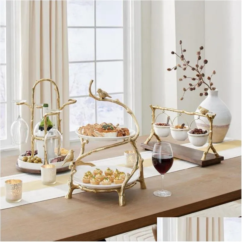 dishes plates gold oak branch snack bowl stand christmas candy decoration display home party specialty rack