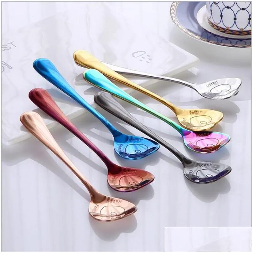 colorful ice cream spoon love heart shaped spoon coffee tea stir spoons for party wedding supplies kitchen accessories