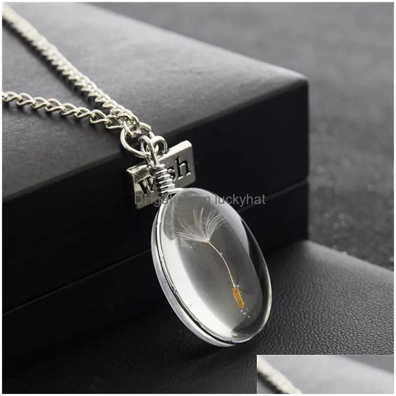fashion jewelry diy oval glass dandelion pendant necklace wish chain pendant necklace