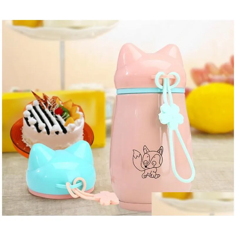 customizable delicate stainless steel water cups 300ml cartoon fox mugs kid vacuum flasks water bottles thermos flask