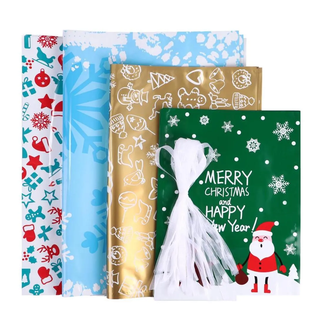 30pcs christmas gift bags cute drawstring assorted styles goody wrapping party favors for christmas holiday candy bag
