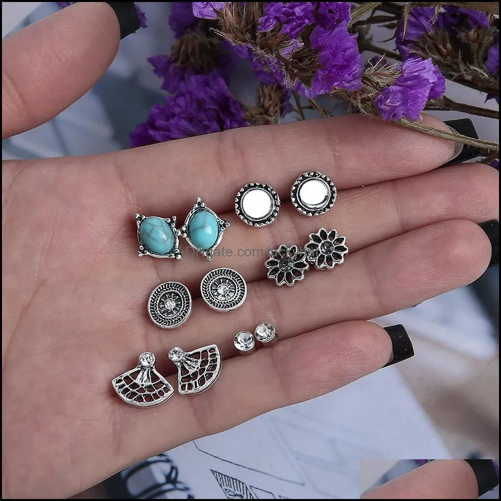 womens earring set stud chakra charms healing yoga silver gold metal earring for girl friend gift party