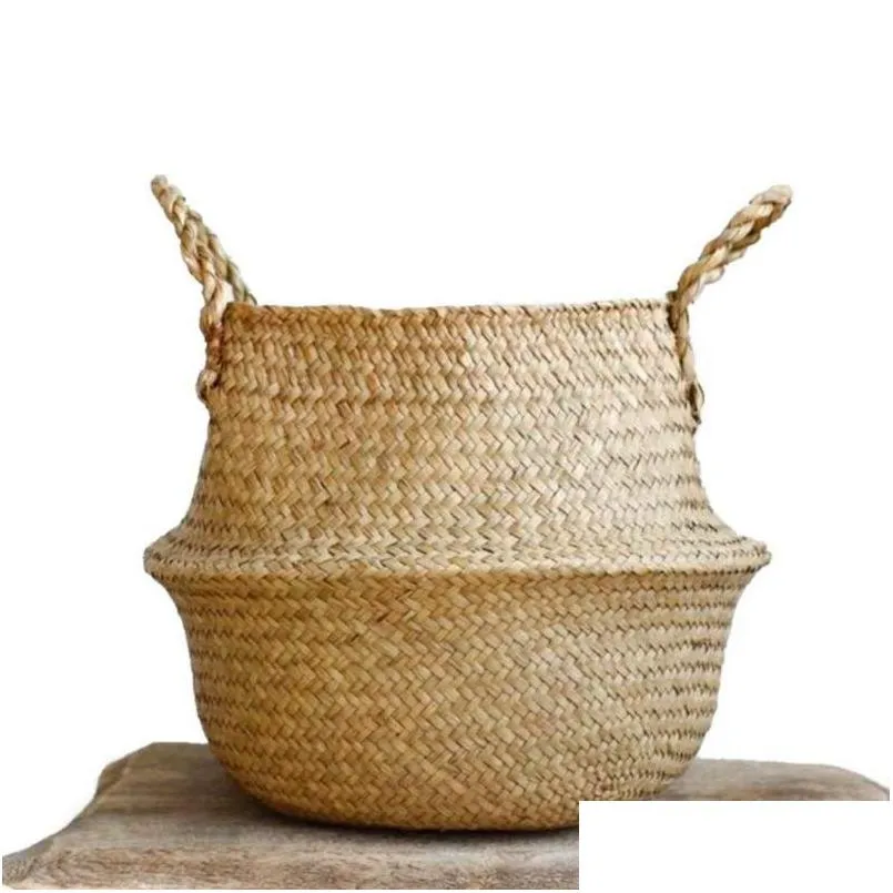 woven seagrass basket tote belly basket for storage laundry picnic plant pot cover beach bag