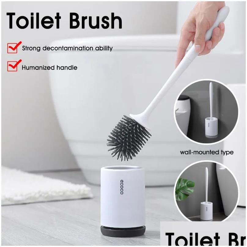 silicone toilet brush holder sets wc wall hanging household floor standing bathroom cleaning accessories soft bristles tpr head bath