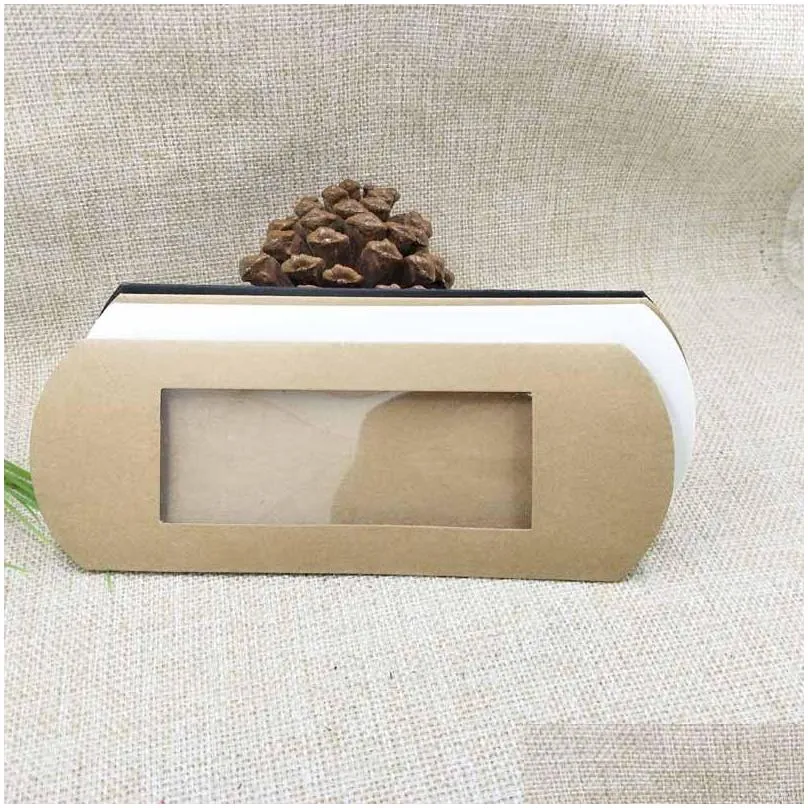 gift wrap pillow window box 16x7x2.4cm brown white black cardboard with clear pvc for proucts gifts