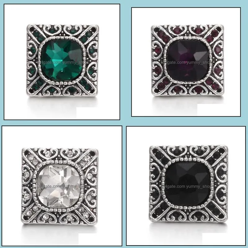 snap button jewelry component rhinestone square 18mm metal snaps buttons fit bracelet bangle noosa a0244