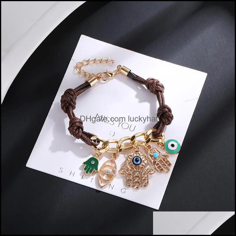 fashion fatimas hand hamsa bracelet evil eye bracelets leather pendant knit link for women arm fatima 133 w2