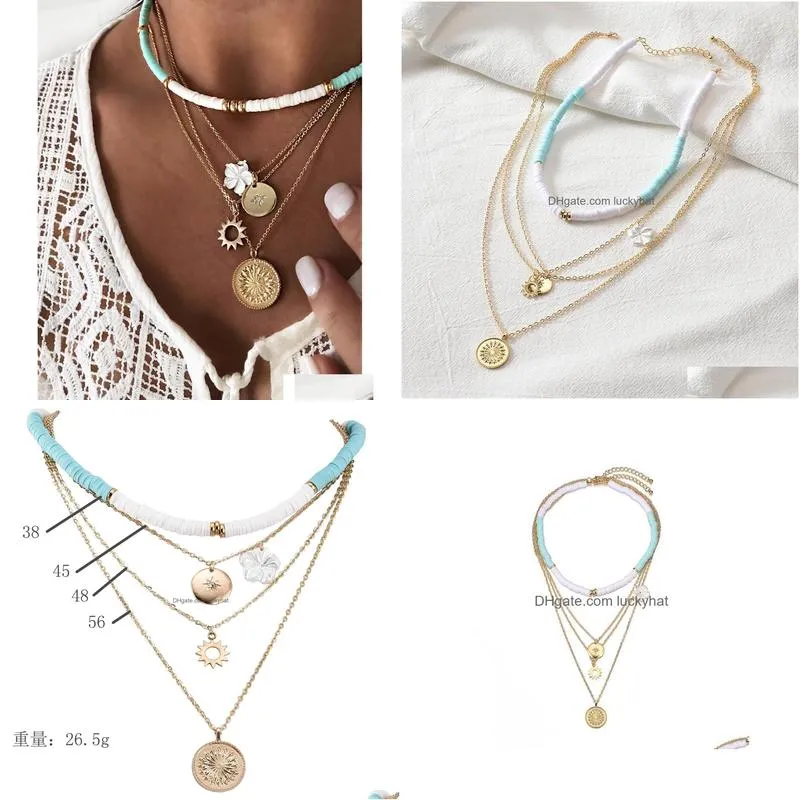 fashion jewelry multilayer necklacet necklace soft pottery beads metallic pendant necklace