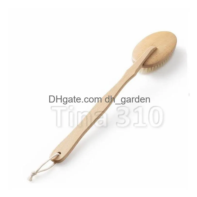 natural long wooden bristle brush massager bath shower back spa scrubber bath brushes bathroom supplies t2i51474