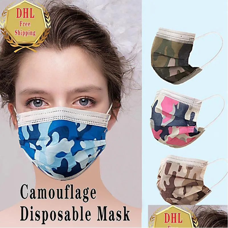 disposable 3layer meltblown camouflage face mask breathable dustproof mask spunlace printing men and women camouflage mask wholesale