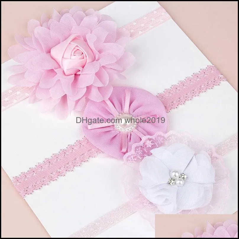 baby girls solid color handmade flower headbands elastic hair accessories kids pearl headwear newborn party decor