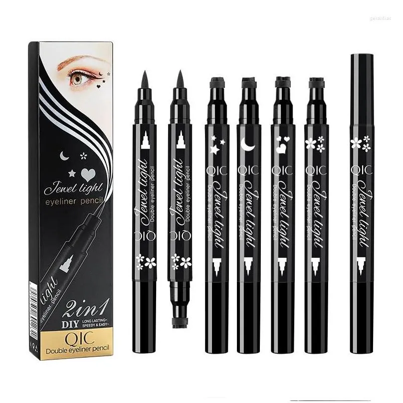 eyeliner doublehead liquid stamp black seal eye liner pen moon star heart flower eyeliners waterproof eyes cosmetics pencil