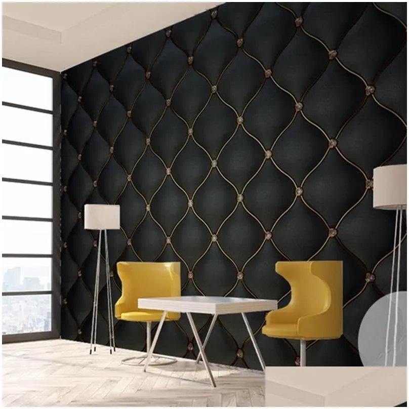 custom wall murals 3d black luxury soft bag leather p o wallpaper for living room bedroom tv background wall home decor mural