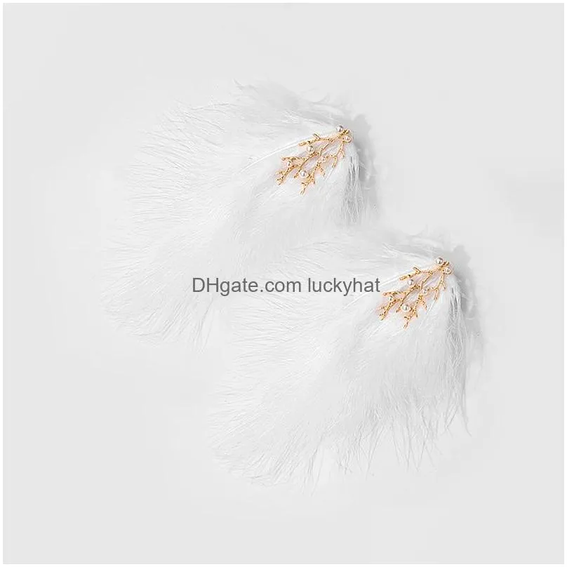 fashion jewelry pearls branch white feather hairpin wedding dress photo headpiece feather barrette