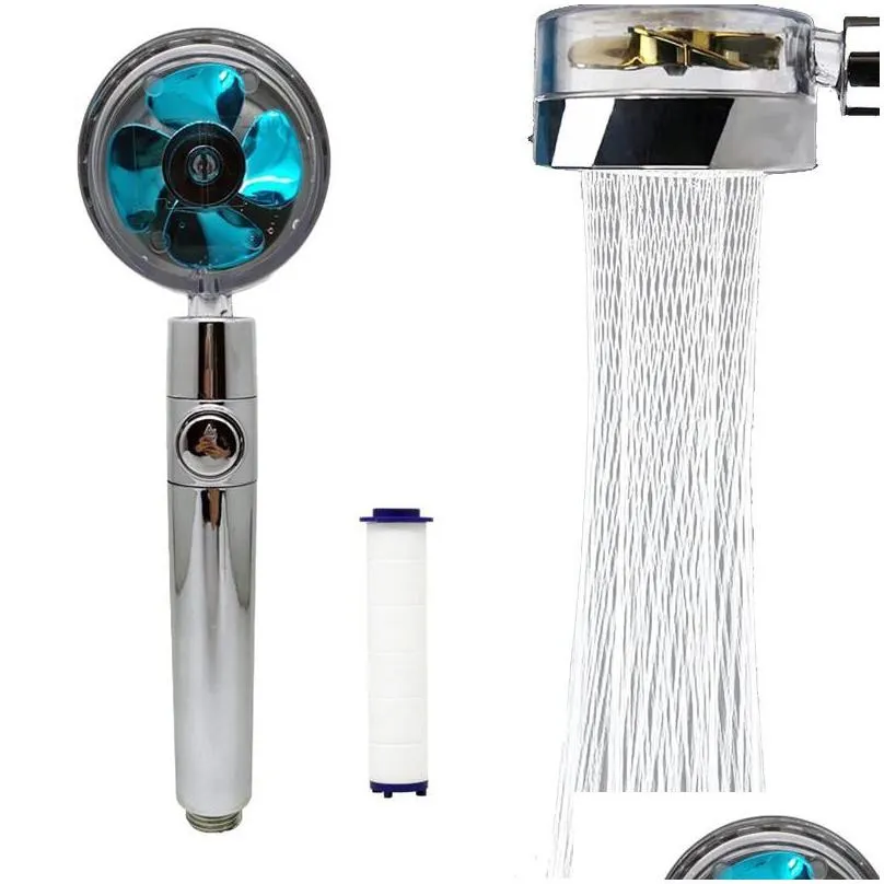 bath accessory set hand held turbocharged sprinkler shower head turbine water flow with fan 360 degree rotatable highpressure