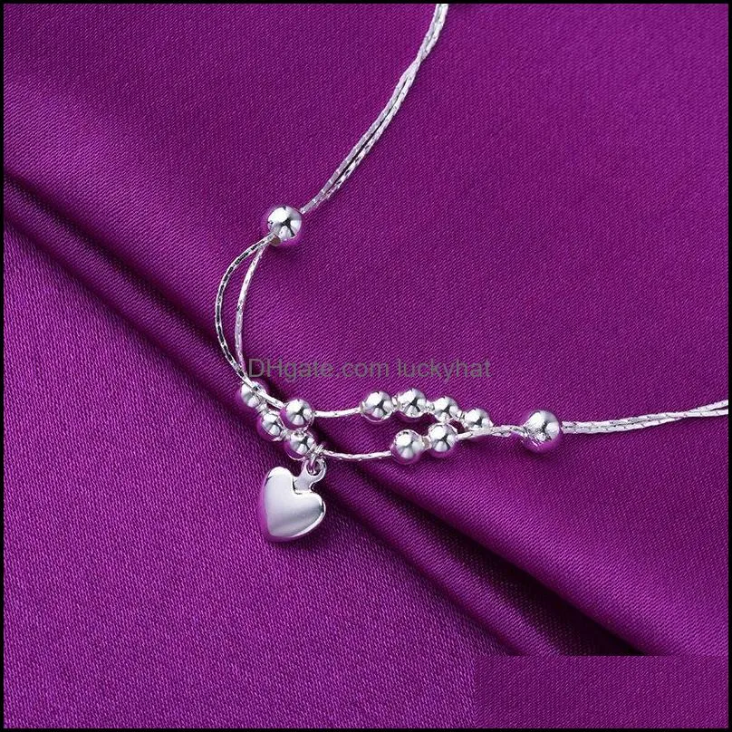 925 sterling silver anklets jewelry for womens double layer silver heart beads ankle bracelets summer beach foot jewelry body jewelry 27