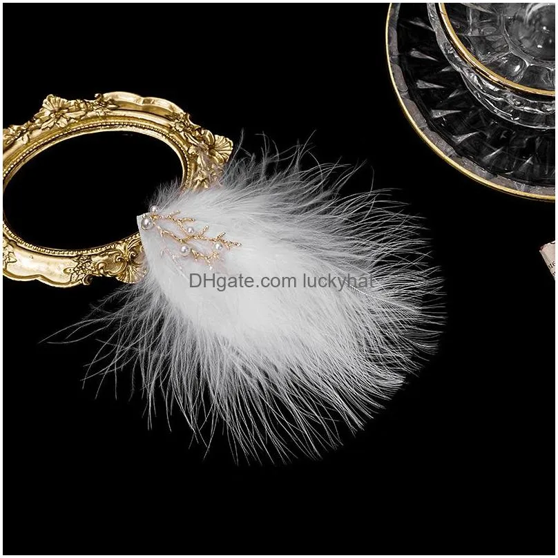 fashion jewelry pearls branch white feather hairpin wedding dress photo headpiece feather barrette