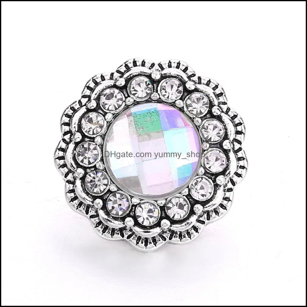 colorful crystal snap button jewelry components silver round 18mm metal snaps buttons fit bracelet bangle noosa for women men b1248