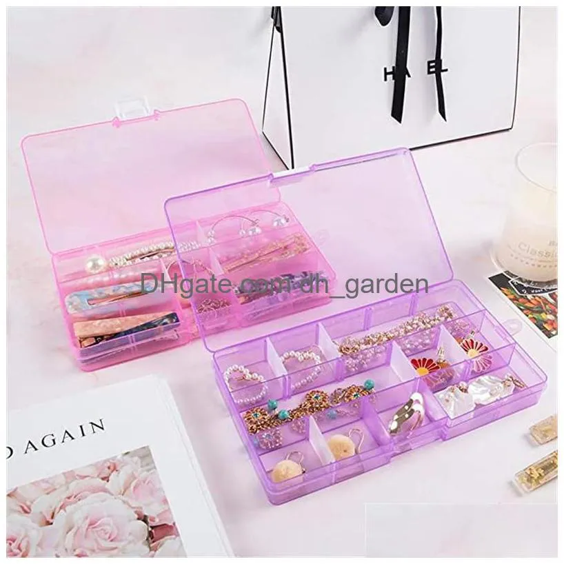 plastic 15 grids compartment adjustable jewelry box necklace earing transparent storage box case holder organizer boxes