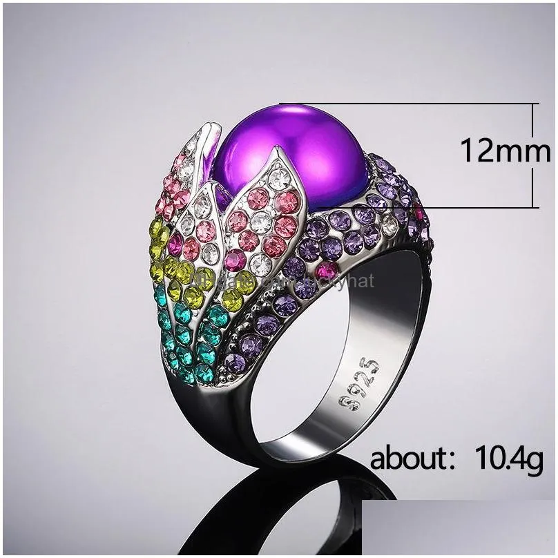 fashion jewelry full diamond petal ring colorful rhinstone rings