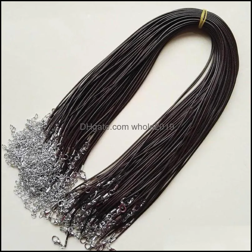 wholesale 1.5mm brown wax leather cord necklace rope 45cm chain lobster clasp diy jewelry accessories 100pcs/lot