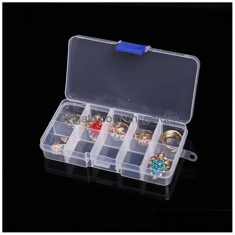 transparent plastic storage box jewelry box 10 grids earring ring necklace storage boxs storage holder case