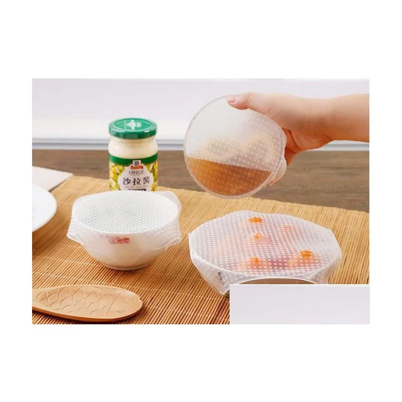 4piece/set silicone seal cover suction pot lids food grade  keeping wrap food seal lid cover silicone stretch lid kitchen tools