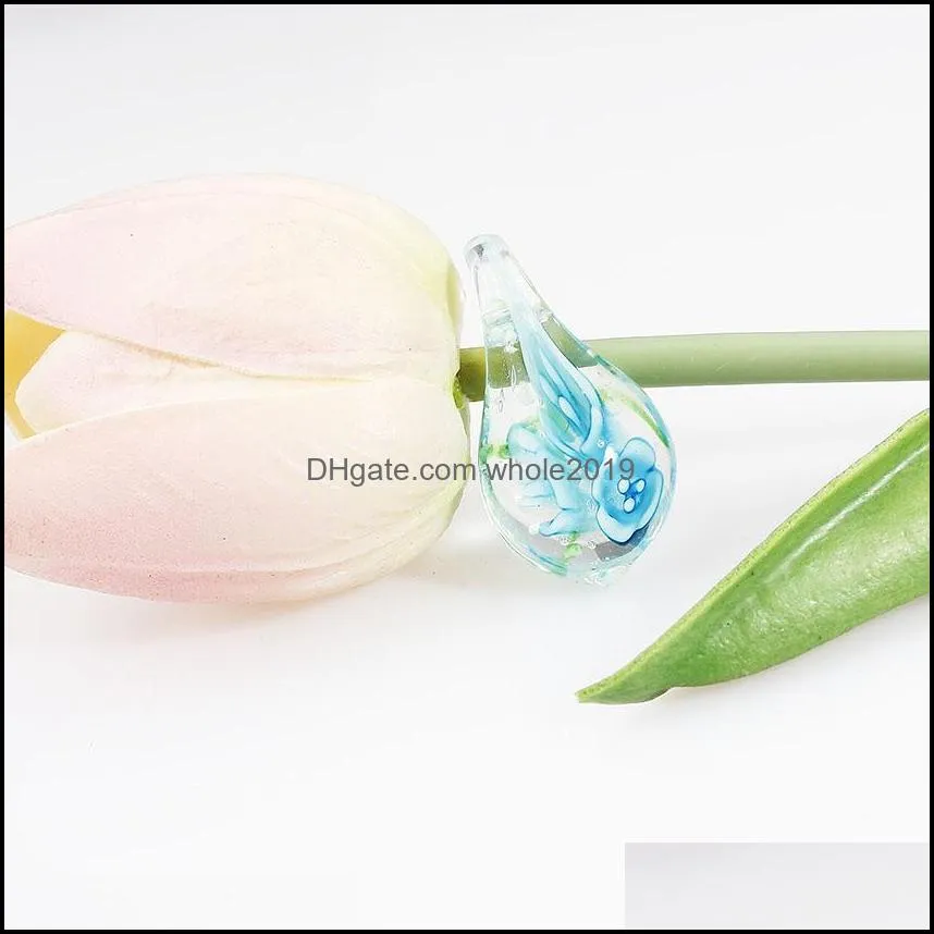 fashion 6color pendants handmade murano lampwork glass mixed color drop inner flower pendant fit earring necklaces