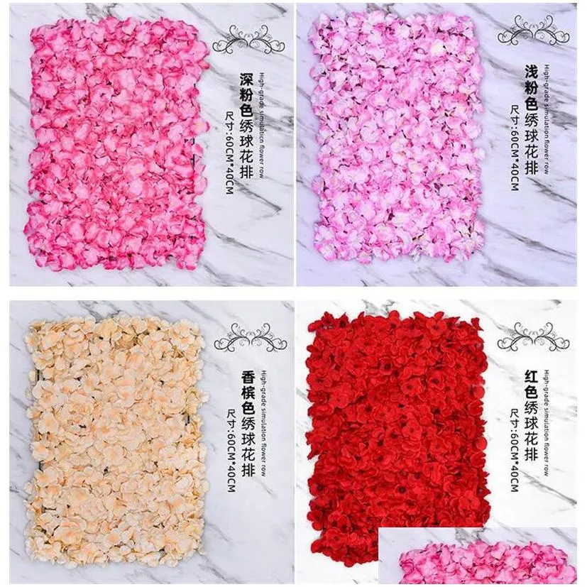 40x60cm artificial flowers row 18 designs silk hydrangea wall panel party wedding background baby shower supplies simulation flower head home backdrop