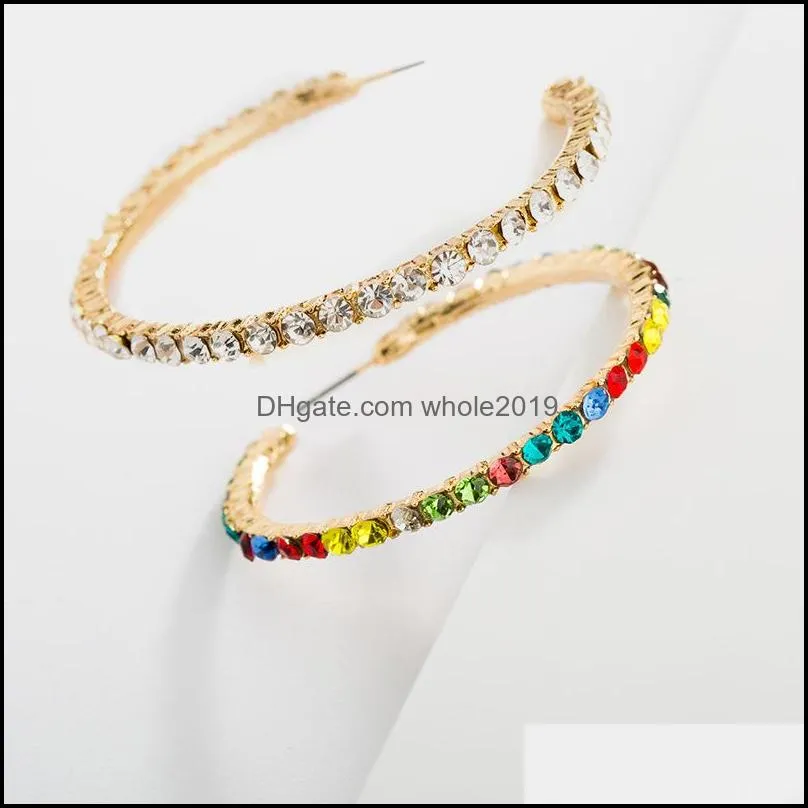 2019 new colorful crystal bead circle hoop earrings gold round c geometric big circle earring hoop for women high quality design