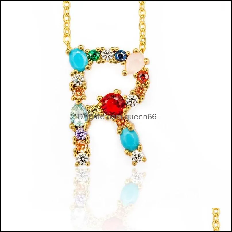 fashion 26 letter initial multicolor cz necklace gold color personalized letter necklace jewelry women accessories girlfriend gifts 105