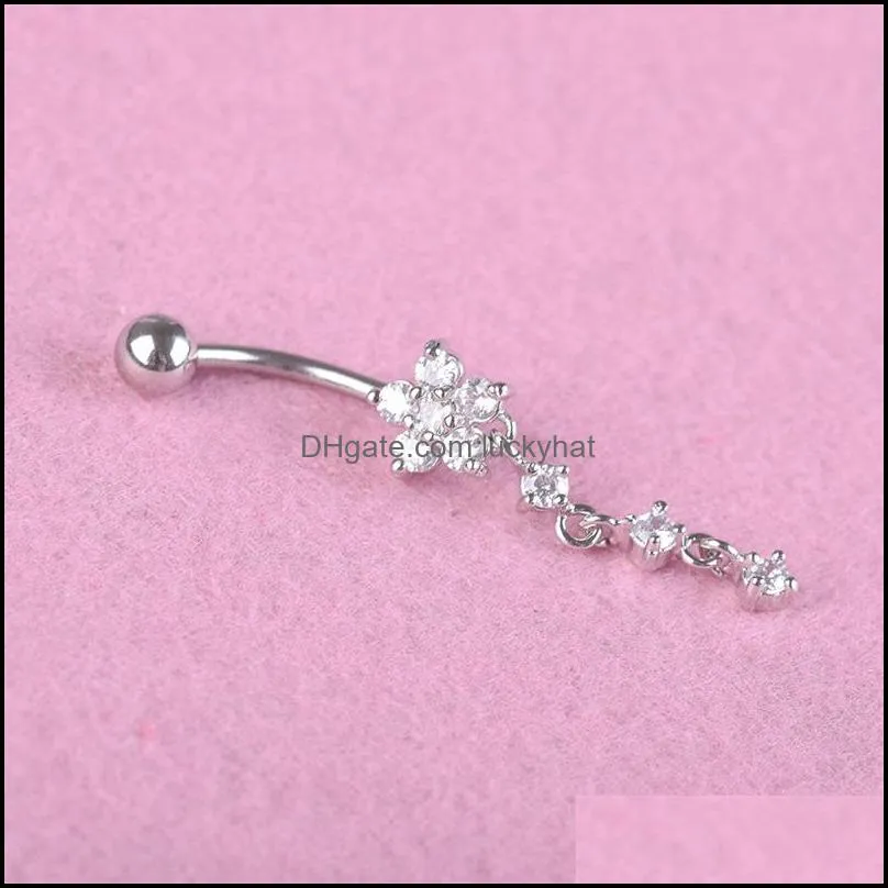 316l stainless steel crystal heart butterfly long tassel navel bars belly button ring navel piercing jewelry 301c3