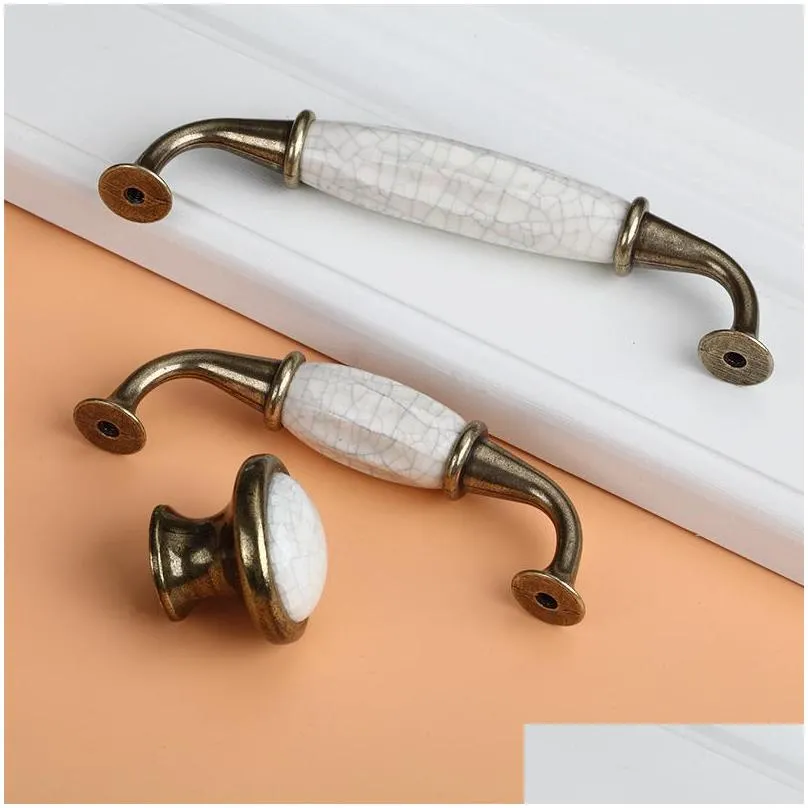 handles pulls antique crack design wardrobe door knobs marble ceramic cabinet drawer european style furniture hardware