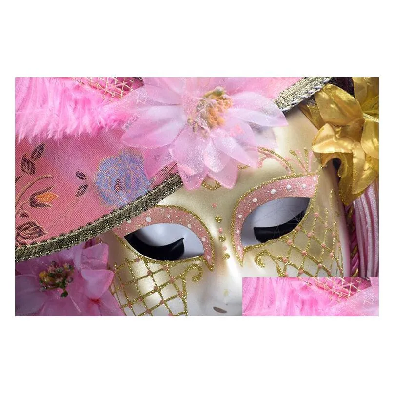 elegant venetian masks with feather flower hat full face masquerade party for women wedding cosplay props