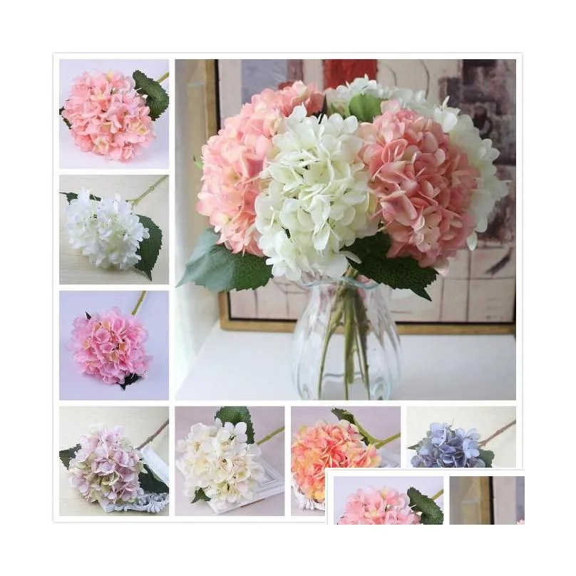 18 colors artificial hydrangea flower fake silk single real touch bouquet hydrangeas for wedding centerpieces home party decorative