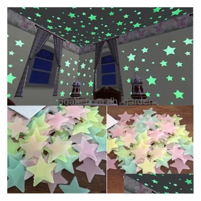 600pcs 3d stars glow in the dark wall stickers luminous fluorescent walls sticker for kids baby room bedroom ceiling home decor zc433