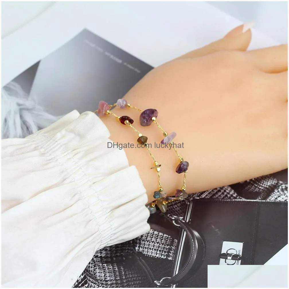 fashion jewelry cute gravel beaded bracelet women irregular stone chain bracelets