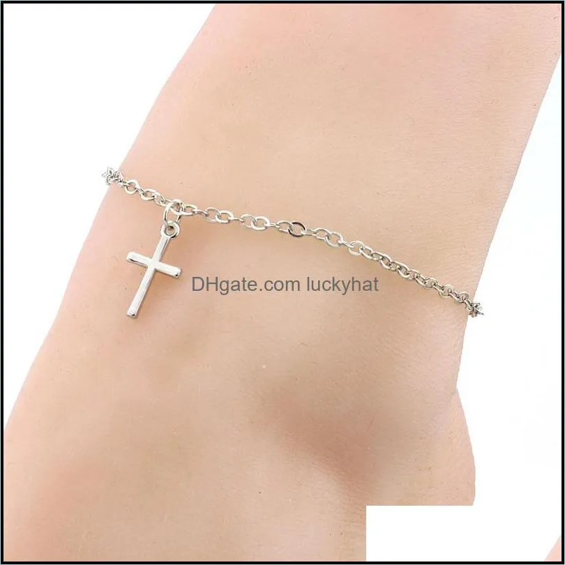 fashion jewelry simple stlye cross pendant gold silver color plated metal chain for women foot anklet gift 2213 t2