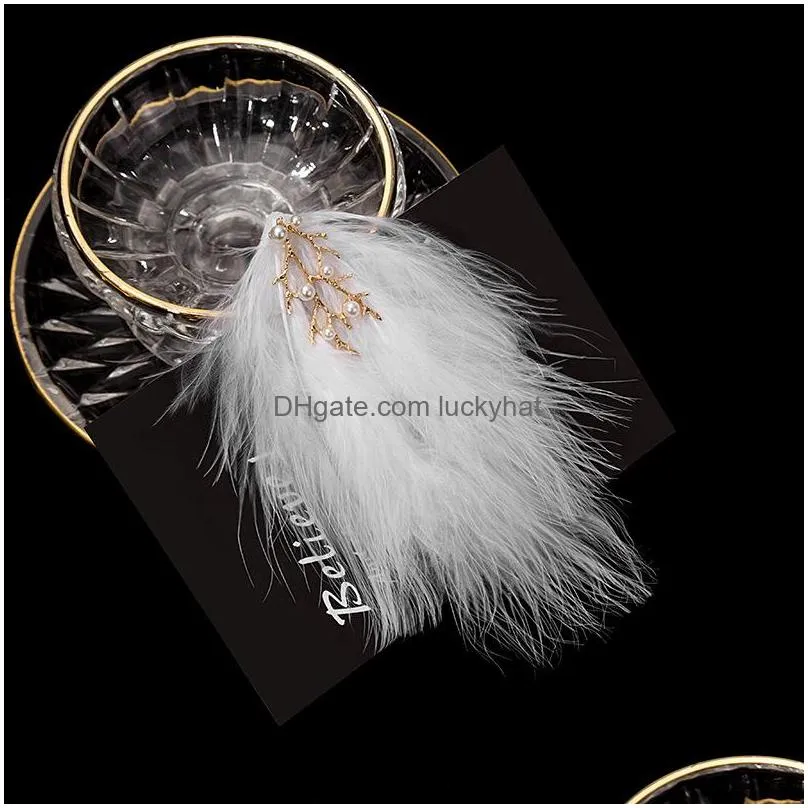 fashion jewelry pearls branch white feather hairpin wedding dress photo headpiece feather barrette