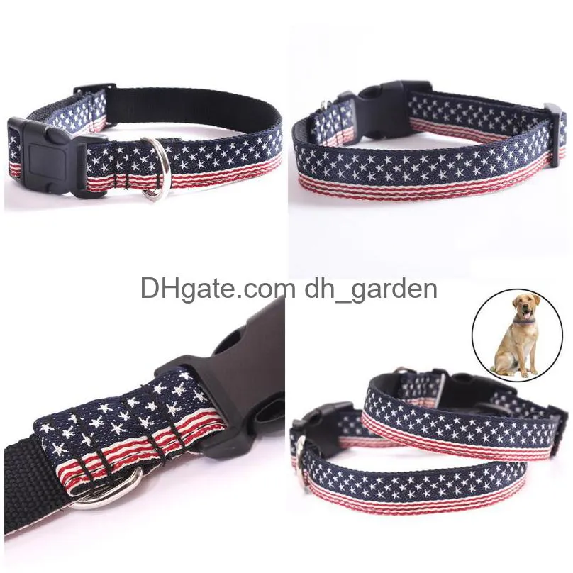 new fashion nylon dog collar american flag printing necklace for medium and large dog adjustable pet collar accessories