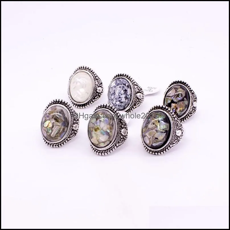 wholesale vintage band rings 36pieces mix size colors trendy silver color punk big antique stone ring men jewelry fashion