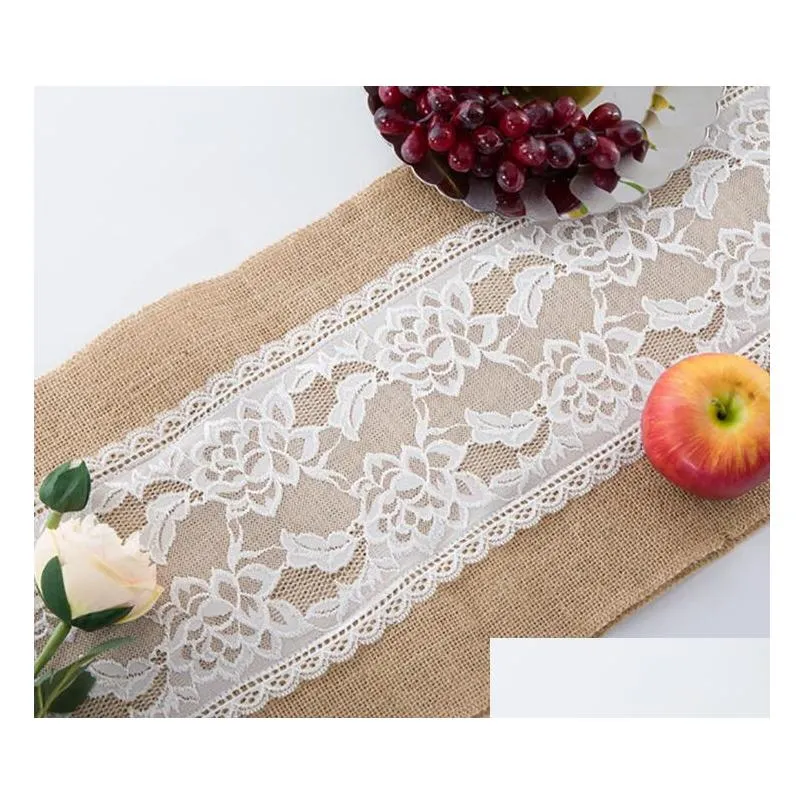 linen lace table runner vintage burlap cloths natural jute country for party wedding decoration