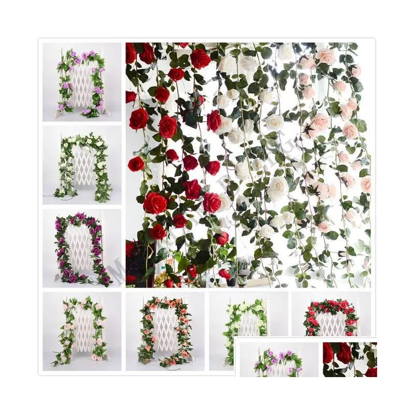 2.2m artificial flower vine fake silk rose ivy flower for wedding decoration artificial vines hanging garland home decor