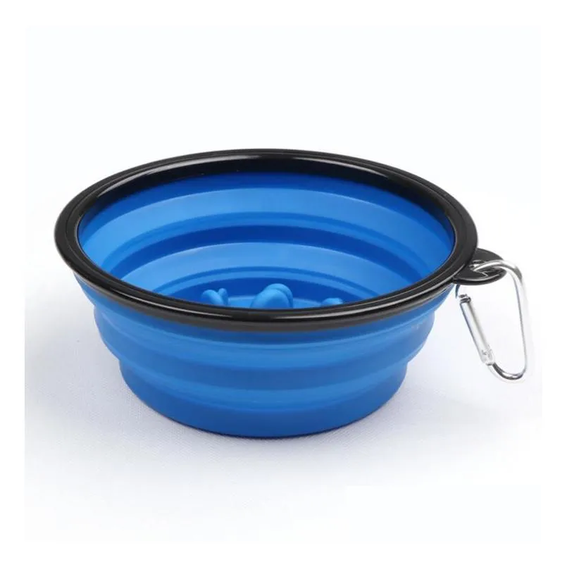 collapsible pet dog cat feeding bowl slow food bowl water dish feeder silicone foldable choke bowls for outdoor travel 9 colors to