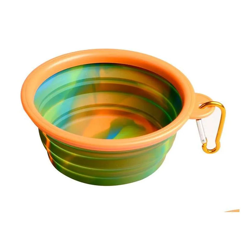 camouflage pet bowl silicone collapsible folding puppy bowl with carabiner portable pet dog bowl for outdoor travel food water feeding
