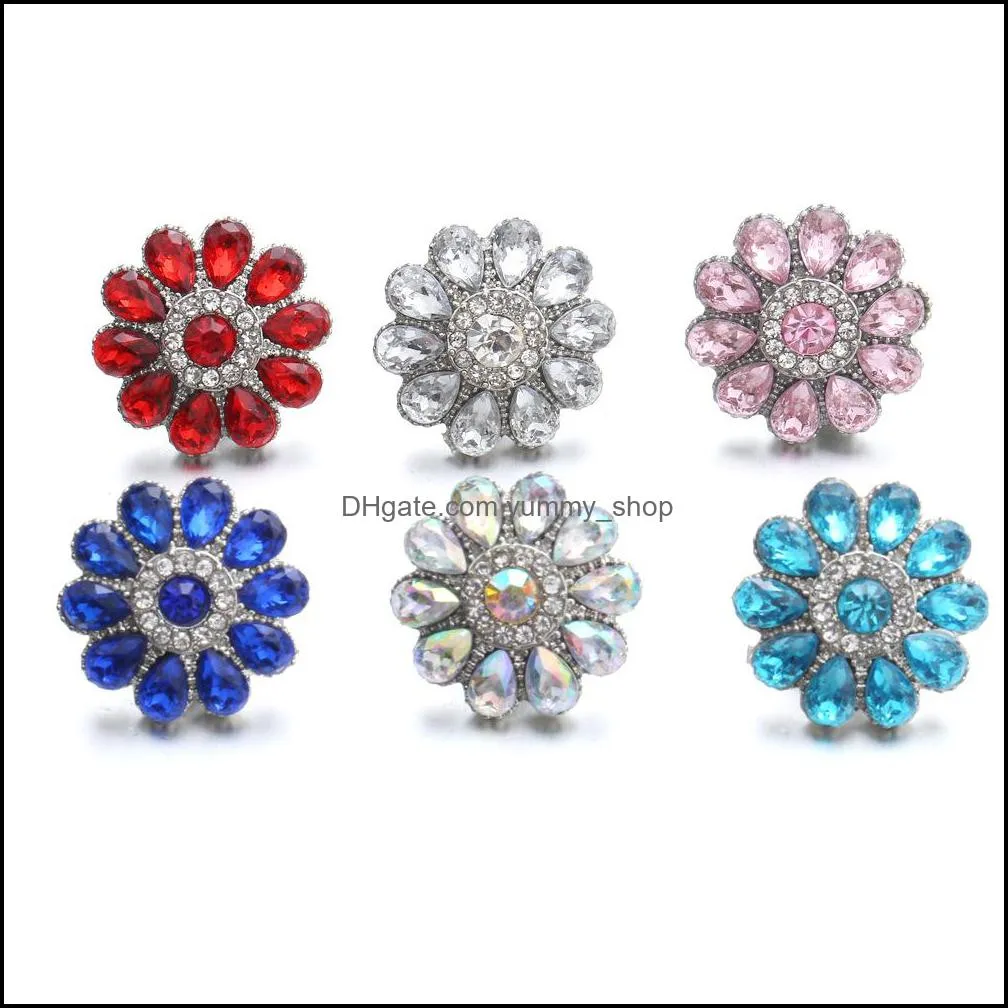 snap button jewelry components colorful rhinestone 18mm metal snaps buttons fit bracelet bangle noosa ze0040