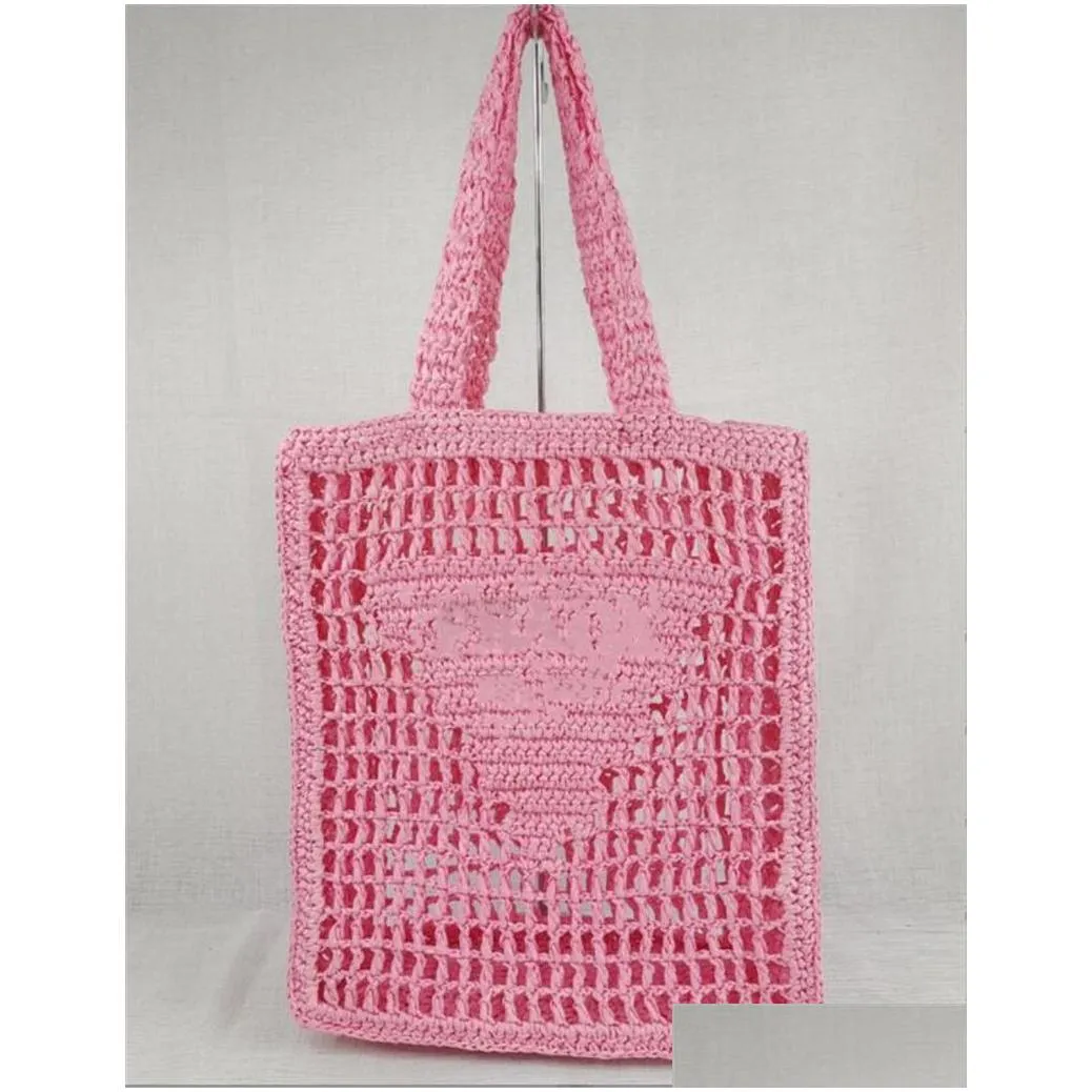 fashion letter p mesh hollow woven shopping bags home decor for summer straw tote bag shoulder beach bag 6color